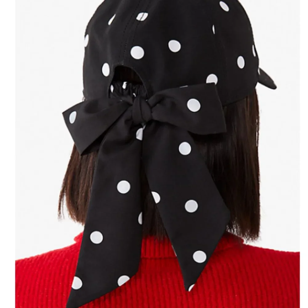 kate spade black white polka dot bow baseball hat cap nwt - Picture 3 of 6